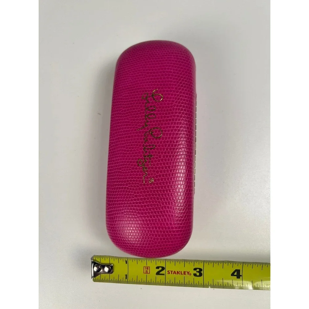 Lilly Pulitzer Eyeglass Case Hard Shell Pink Lizard Embossed‎ Gold Logo